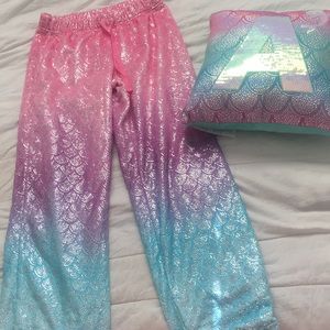 Justice mermaid pajama pants with pillow.